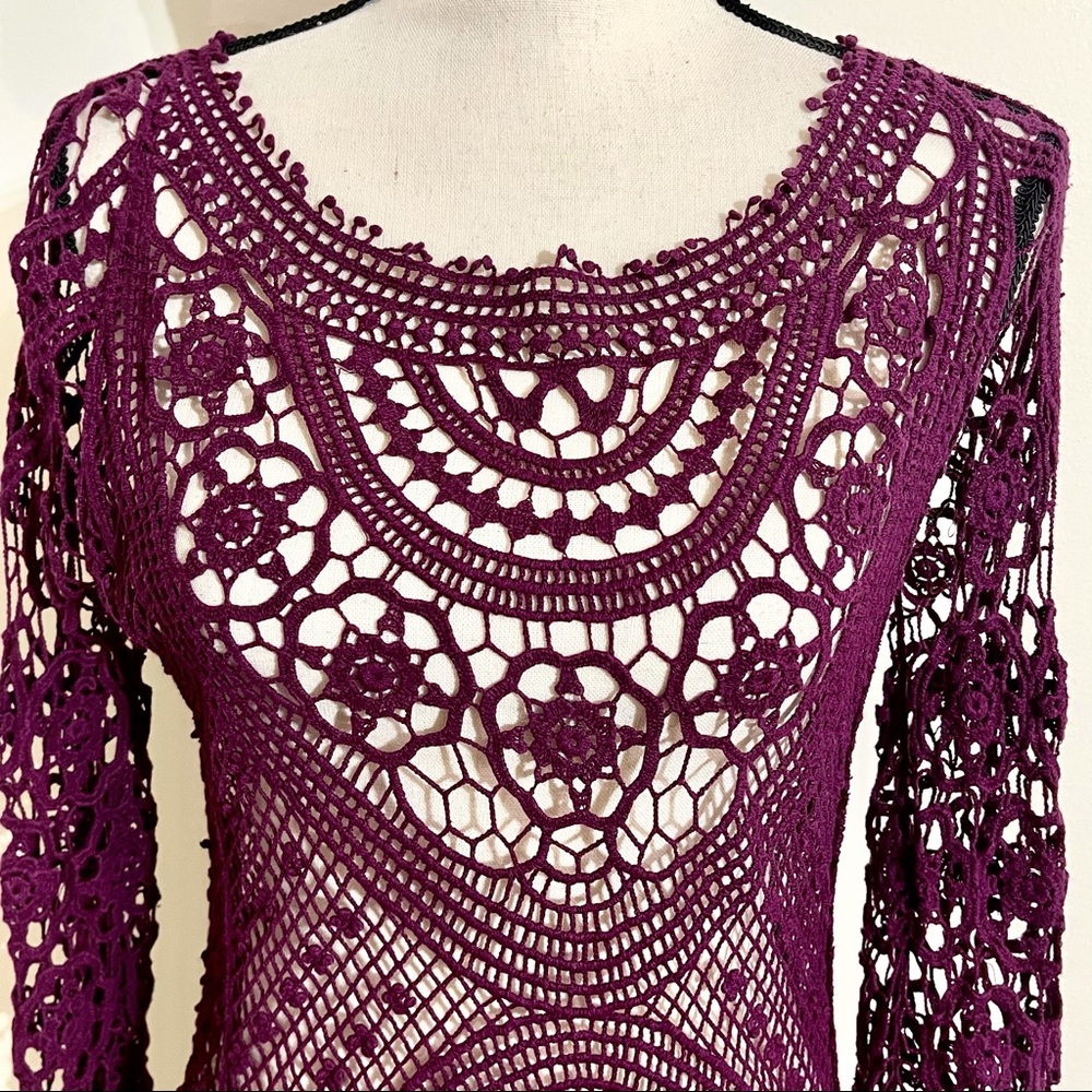 Umgee Lacy Mesh Long Sleeve Cover Up size Small - Picture 5 of 14
